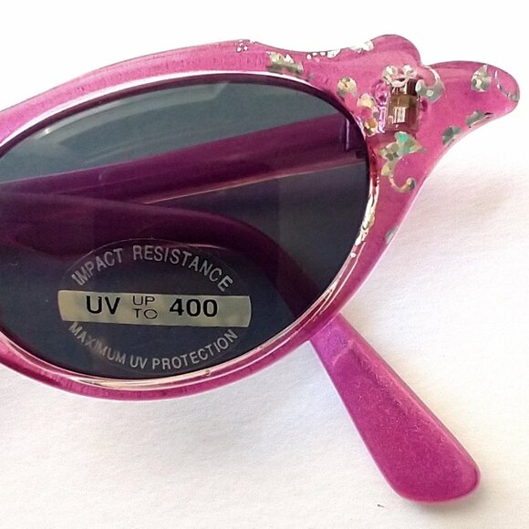 Sunglasses Retro Cat Eye Fuschia Glitter Frame Gray Lens - Picture 3 of 14